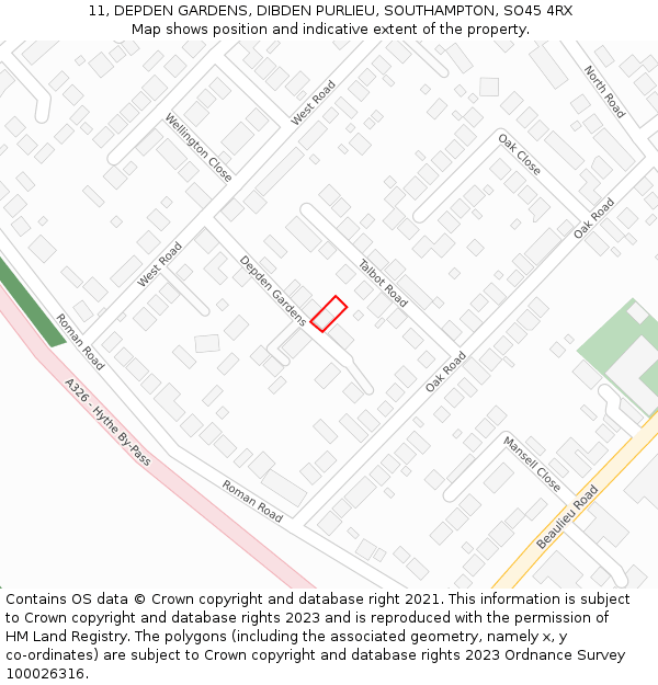 11, DEPDEN GARDENS, DIBDEN PURLIEU, SOUTHAMPTON, SO45 4RX: Location map and indicative extent of plot