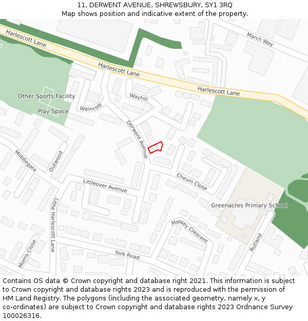 11, DERWENT AVENUE, SHREWSBURY, SY1 3RQ: Location map and indicative extent of plot