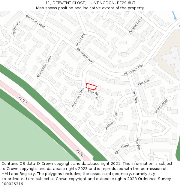 11, DERWENT CLOSE, HUNTINGDON, PE29 6UT: Location map and indicative extent of plot