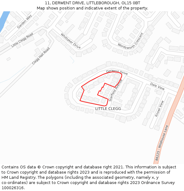 11, DERWENT DRIVE, LITTLEBOROUGH, OL15 0BT: Location map and indicative extent of plot