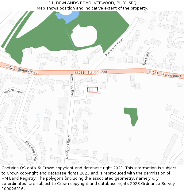 11, DEWLANDS ROAD, VERWOOD, BH31 6PQ: Location map and indicative extent of plot