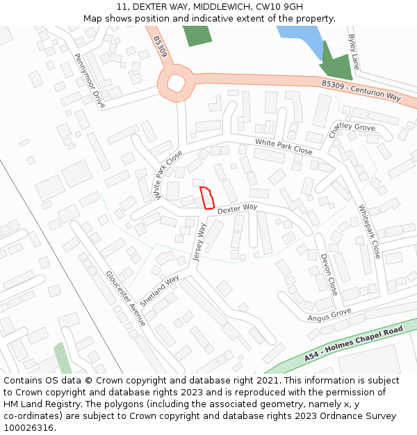 11, DEXTER WAY, MIDDLEWICH, CW10 9GH: Location map and indicative extent of plot