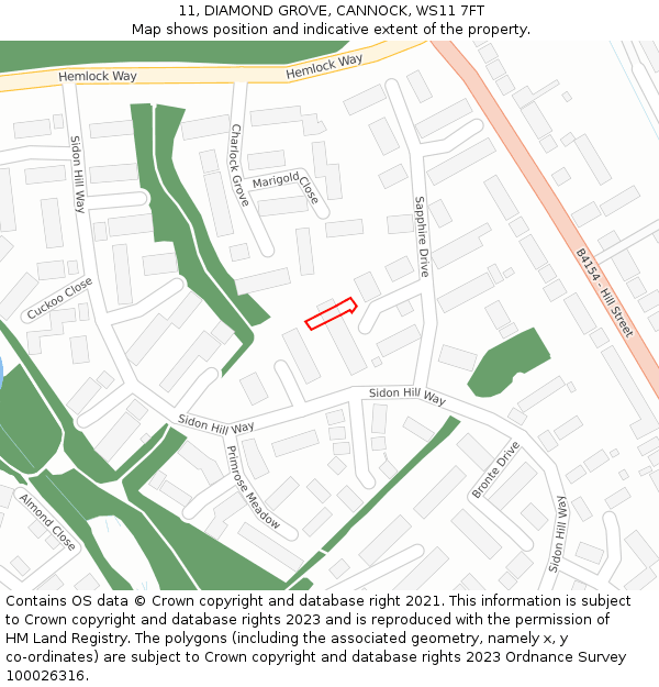 11, DIAMOND GROVE, CANNOCK, WS11 7FT: Location map and indicative extent of plot