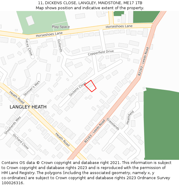 11, DICKENS CLOSE, LANGLEY, MAIDSTONE, ME17 1TB: Location map and indicative extent of plot