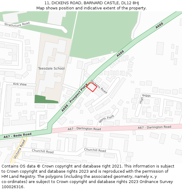 11, DICKENS ROAD, BARNARD CASTLE, DL12 8HJ: Location map and indicative extent of plot