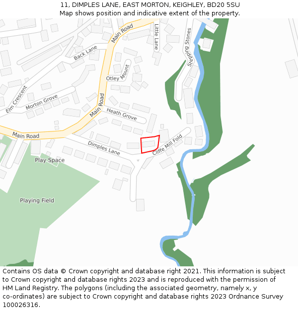 11, DIMPLES LANE, EAST MORTON, KEIGHLEY, BD20 5SU: Location map and indicative extent of plot