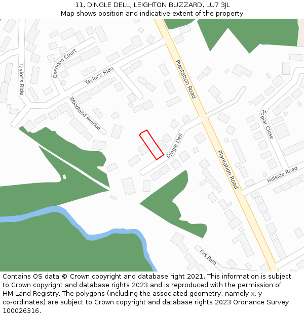 11, DINGLE DELL, LEIGHTON BUZZARD, LU7 3JL: Location map and indicative extent of plot