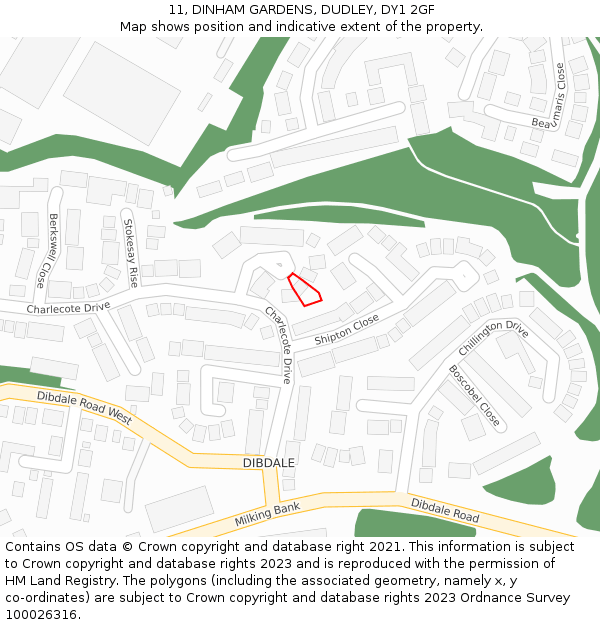 11, DINHAM GARDENS, DUDLEY, DY1 2GF: Location map and indicative extent of plot