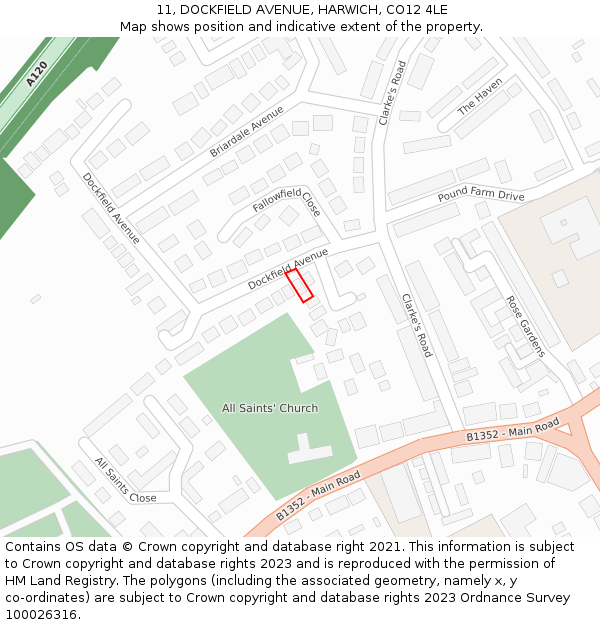 11, DOCKFIELD AVENUE, HARWICH, CO12 4LE: Location map and indicative extent of plot