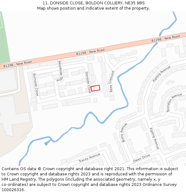 11, DONSIDE CLOSE, BOLDON COLLIERY, NE35 9BS: Location map and indicative extent of plot