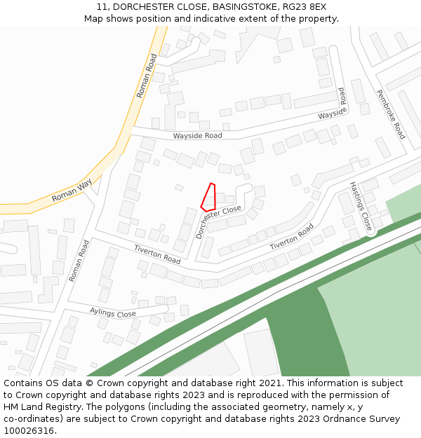 11, DORCHESTER CLOSE, BASINGSTOKE, RG23 8EX: Location map and indicative extent of plot