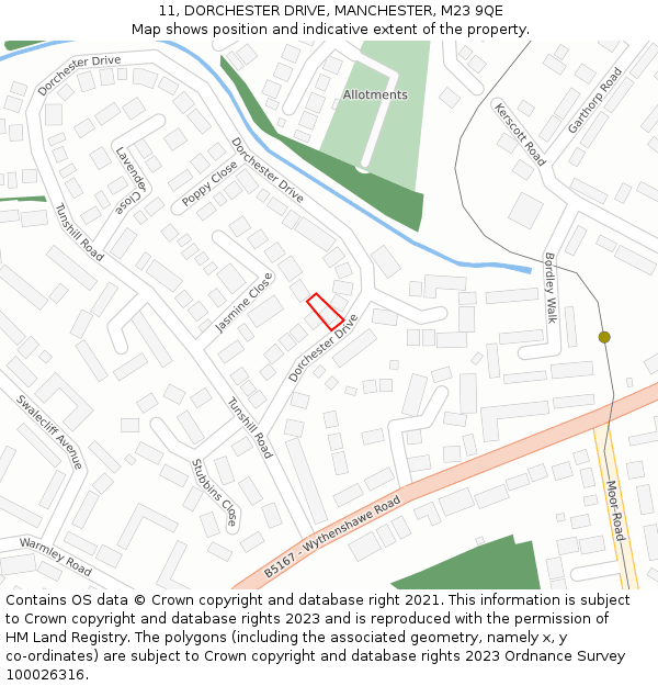 11, DORCHESTER DRIVE, MANCHESTER, M23 9QE: Location map and indicative extent of plot