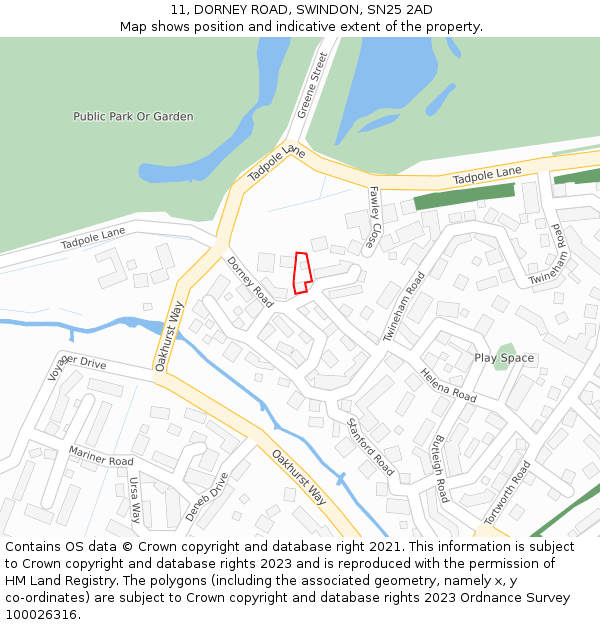 11, DORNEY ROAD, SWINDON, SN25 2AD: Location map and indicative extent of plot