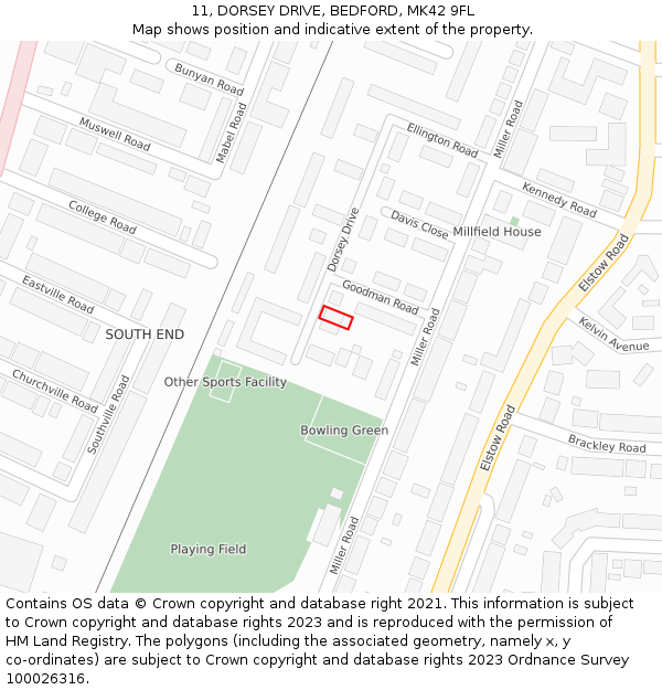 11, DORSEY DRIVE, BEDFORD, MK42 9FL: Location map and indicative extent of plot