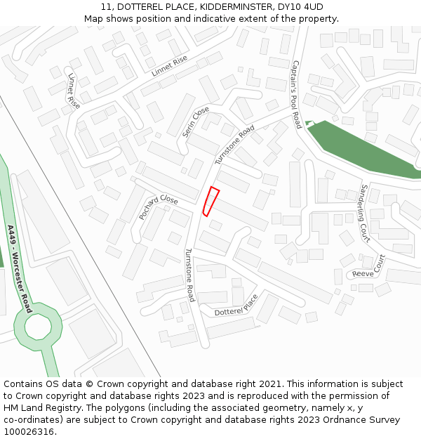 11, DOTTEREL PLACE, KIDDERMINSTER, DY10 4UD: Location map and indicative extent of plot