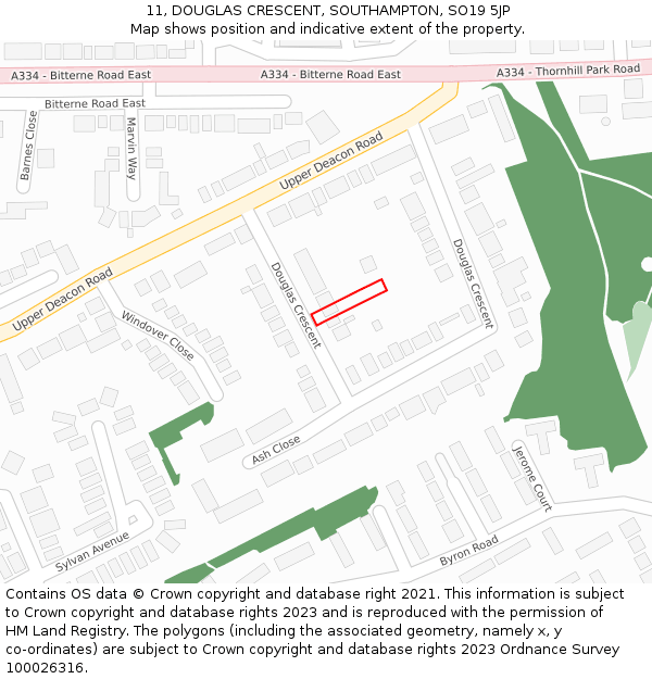 11, DOUGLAS CRESCENT, SOUTHAMPTON, SO19 5JP: Location map and indicative extent of plot