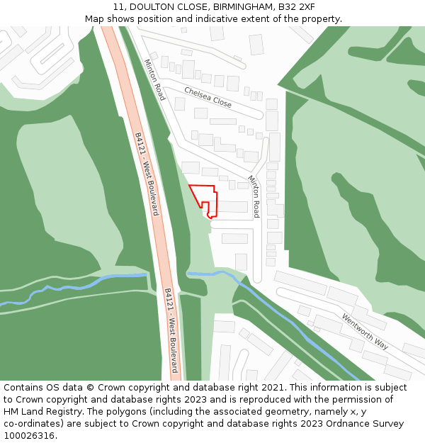 11, DOULTON CLOSE, BIRMINGHAM, B32 2XF: Location map and indicative extent of plot