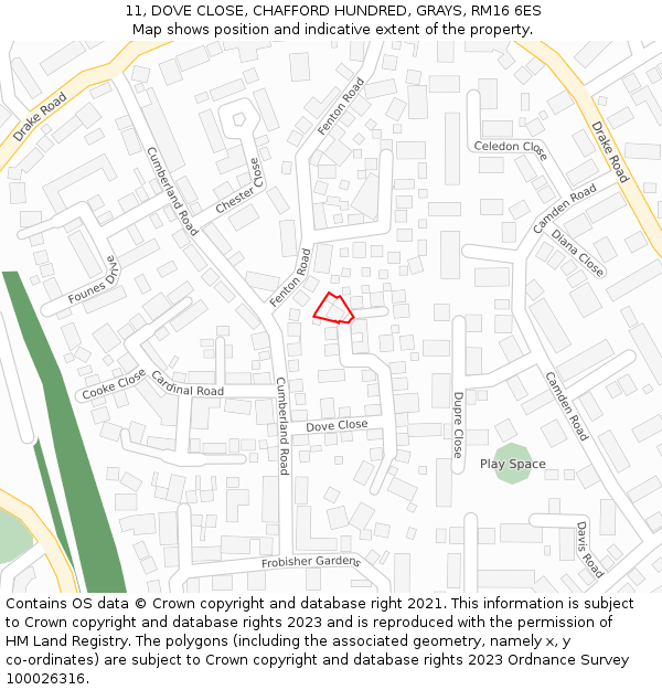 11, DOVE CLOSE, CHAFFORD HUNDRED, GRAYS, RM16 6ES: Location map and indicative extent of plot