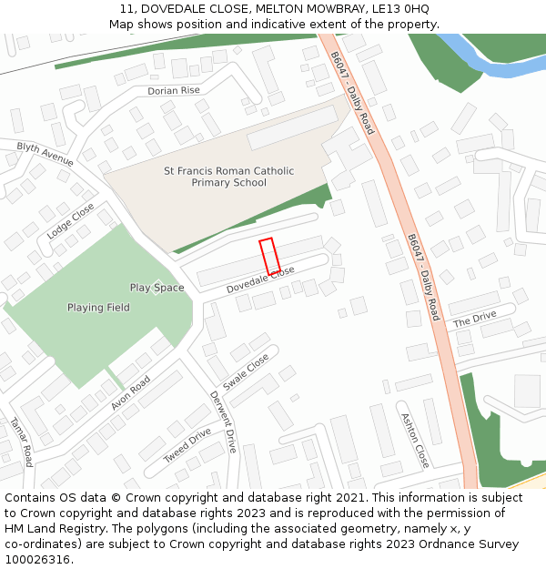 11, DOVEDALE CLOSE, MELTON MOWBRAY, LE13 0HQ: Location map and indicative extent of plot