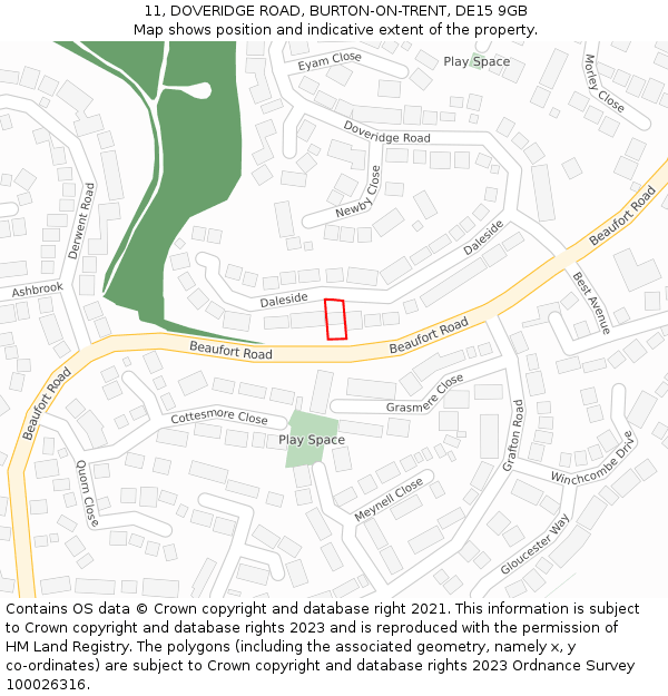11, DOVERIDGE ROAD, BURTON-ON-TRENT, DE15 9GB: Location map and indicative extent of plot