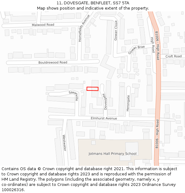 11, DOVESGATE, BENFLEET, SS7 5TA: Location map and indicative extent of plot