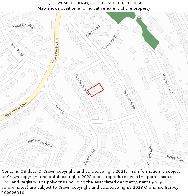 11, DOWLANDS ROAD, BOURNEMOUTH, BH10 5LG: Location map and indicative extent of plot