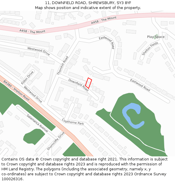 11, DOWNFIELD ROAD, SHREWSBURY, SY3 8YF: Location map and indicative extent of plot