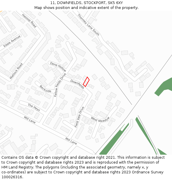 11, DOWNFIELDS, STOCKPORT, SK5 6XY: Location map and indicative extent of plot
