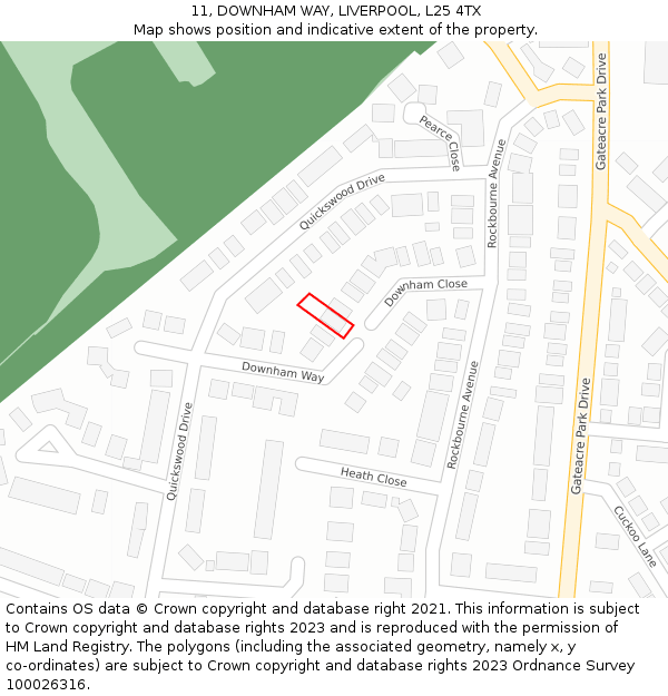 11, DOWNHAM WAY, LIVERPOOL, L25 4TX: Location map and indicative extent of plot