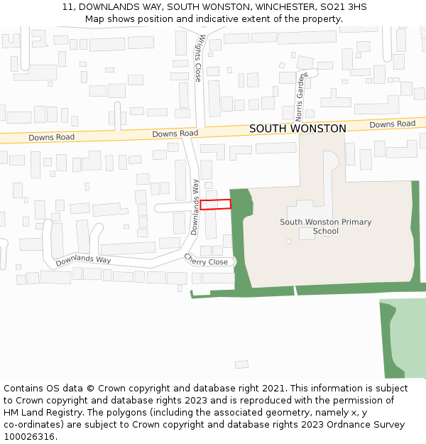 11, DOWNLANDS WAY, SOUTH WONSTON, WINCHESTER, SO21 3HS: Location map and indicative extent of plot