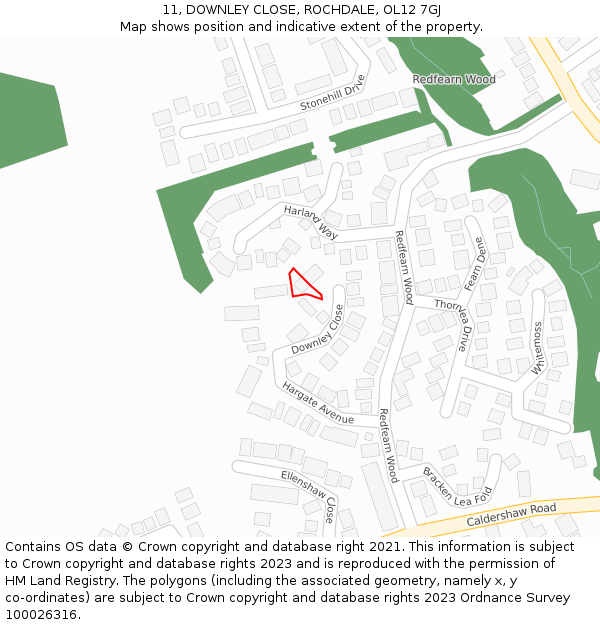 11, DOWNLEY CLOSE, ROCHDALE, OL12 7GJ: Location map and indicative extent of plot