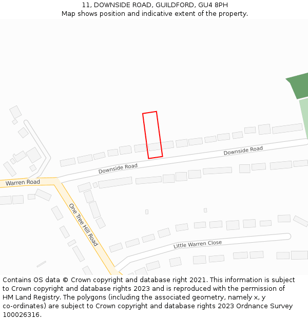 11, DOWNSIDE ROAD, GUILDFORD, GU4 8PH: Location map and indicative extent of plot