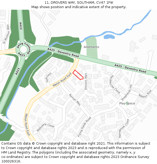 11, DROVERS WAY, SOUTHAM, CV47 1FW: Location map and indicative extent of plot