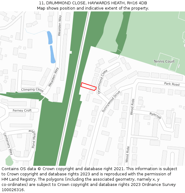 11, DRUMMOND CLOSE, HAYWARDS HEATH, RH16 4DB: Location map and indicative extent of plot