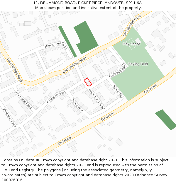 11, DRUMMOND ROAD, PICKET PIECE, ANDOVER, SP11 6AL: Location map and indicative extent of plot