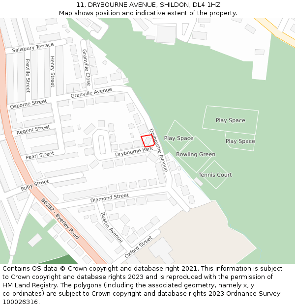 11, DRYBOURNE AVENUE, SHILDON, DL4 1HZ: Location map and indicative extent of plot