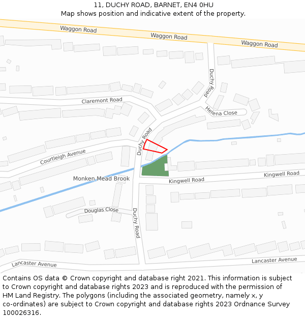 11, DUCHY ROAD, BARNET, EN4 0HU: Location map and indicative extent of plot