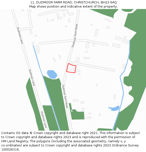 11, DUDMOOR FARM ROAD, CHRISTCHURCH, BH23 6AQ: Location map and indicative extent of plot