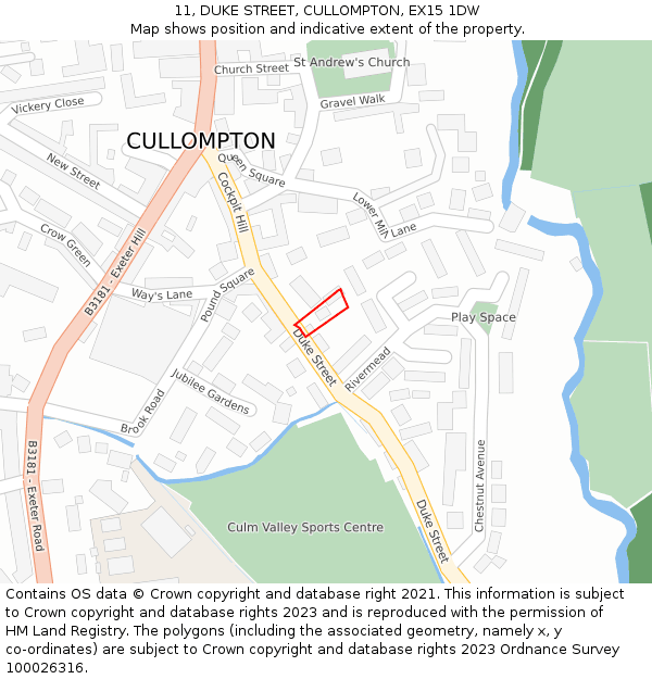 11, DUKE STREET, CULLOMPTON, EX15 1DW: Location map and indicative extent of plot