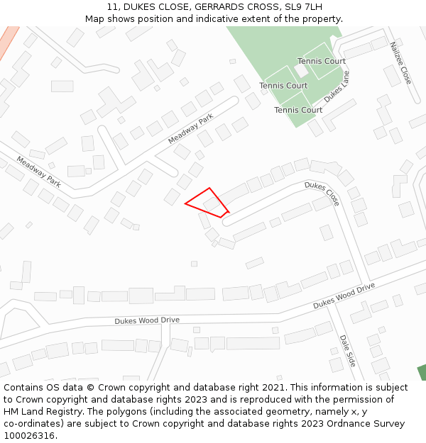 11, DUKES CLOSE, GERRARDS CROSS, SL9 7LH: Location map and indicative extent of plot