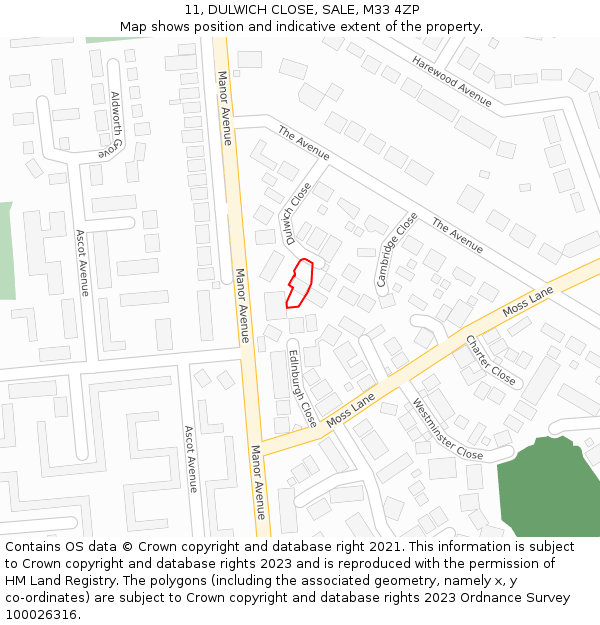 11, DULWICH CLOSE, SALE, M33 4ZP: Location map and indicative extent of plot