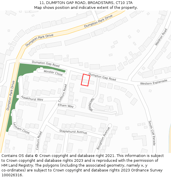 11, DUMPTON GAP ROAD, BROADSTAIRS, CT10 1TA: Location map and indicative extent of plot