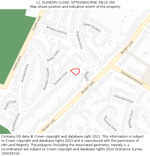 11, DUNEDIN CLOSE, SITTINGBOURNE, ME10 1RX: Location map and indicative extent of plot