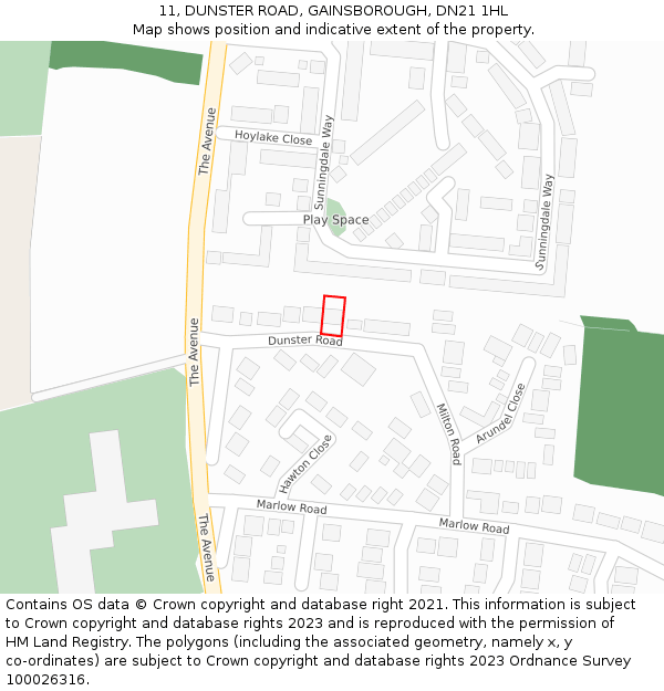11, DUNSTER ROAD, GAINSBOROUGH, DN21 1HL: Location map and indicative extent of plot