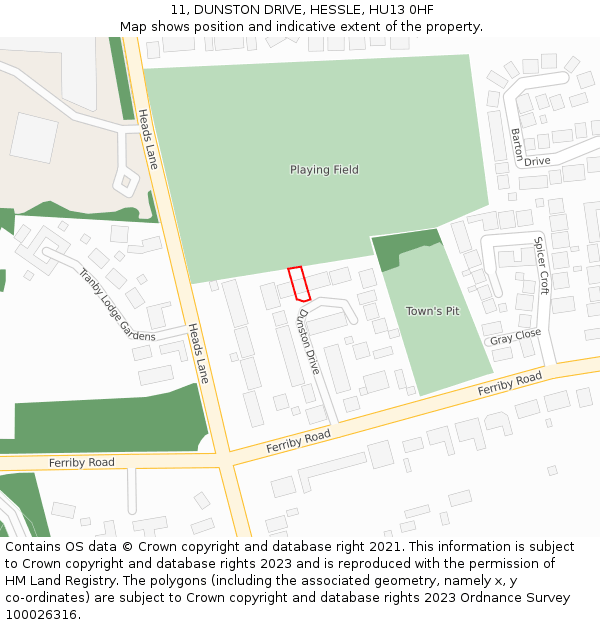 11, DUNSTON DRIVE, HESSLE, HU13 0HF: Location map and indicative extent of plot