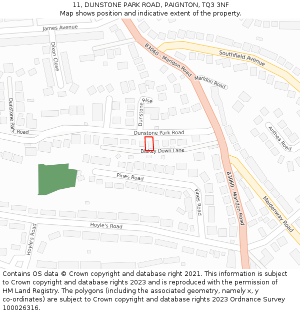 11, DUNSTONE PARK ROAD, PAIGNTON, TQ3 3NF: Location map and indicative extent of plot