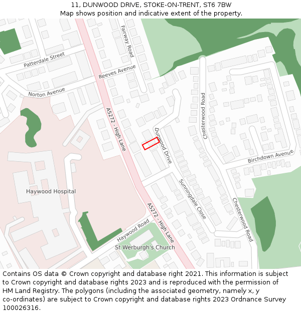 11, DUNWOOD DRIVE, STOKE-ON-TRENT, ST6 7BW: Location map and indicative extent of plot