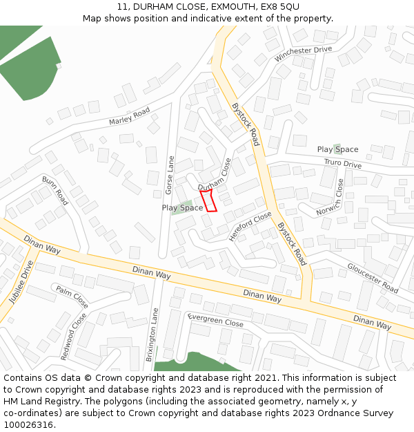 11, DURHAM CLOSE, EXMOUTH, EX8 5QU: Location map and indicative extent of plot