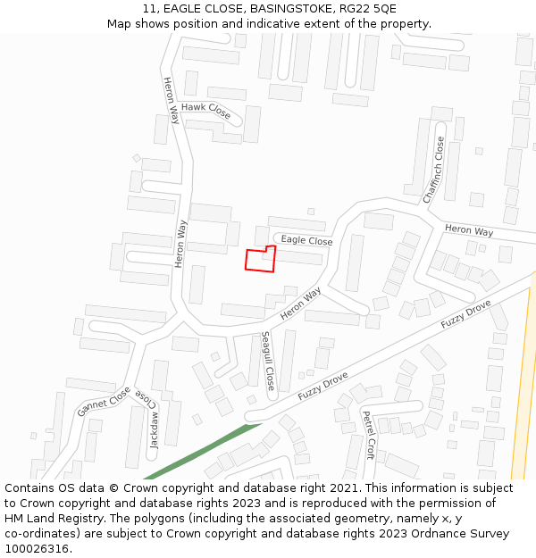 11, EAGLE CLOSE, BASINGSTOKE, RG22 5QE: Location map and indicative extent of plot