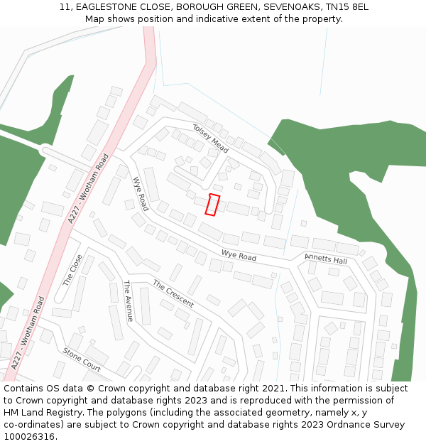 11, EAGLESTONE CLOSE, BOROUGH GREEN, SEVENOAKS, TN15 8EL: Location map and indicative extent of plot